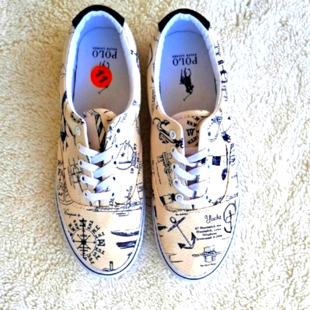 Polo by Ralph Lauren Men's Keaton Pony Nautical Cream Canvas Sneakers